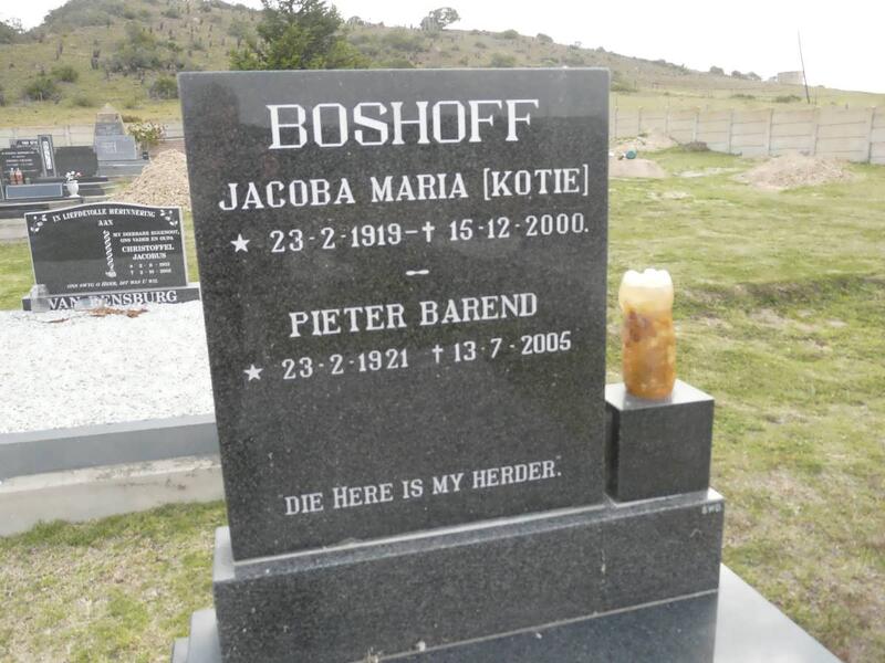 BOSHOFF Pieter Barend 1921-2005 & Jacoba Maria 1919-2000