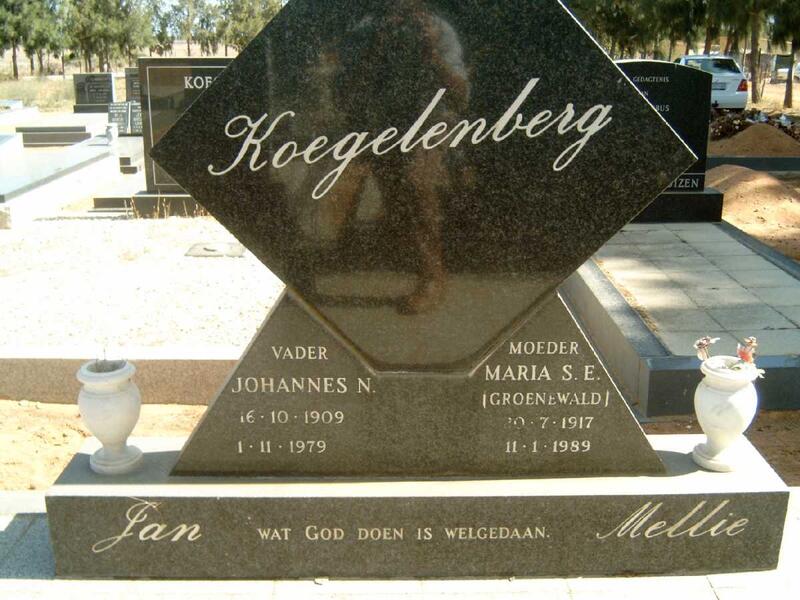 KOEGELENBERG Johannes N. 1909-1979 & Maria S.E. GROENEWALD 1917-1989