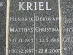 KRIEL Hendrik Matthys 1915-1997 & Deborah Christina 1919-2007