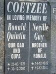 COETZEE Ronald Quintin 1921-2003 :: COETZEE Neville Guy 1922-2003