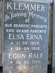 KLEMMER Egon Ralf 1930-2003 & Elsa Erna 1920-1995