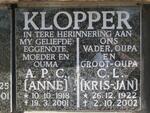 KLOPPER C.L. 1922-2002 & A.P.C. 1918-2001