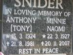 SNIDER Anthony 1924-1981 & Minnie Naomi 1927-2007
