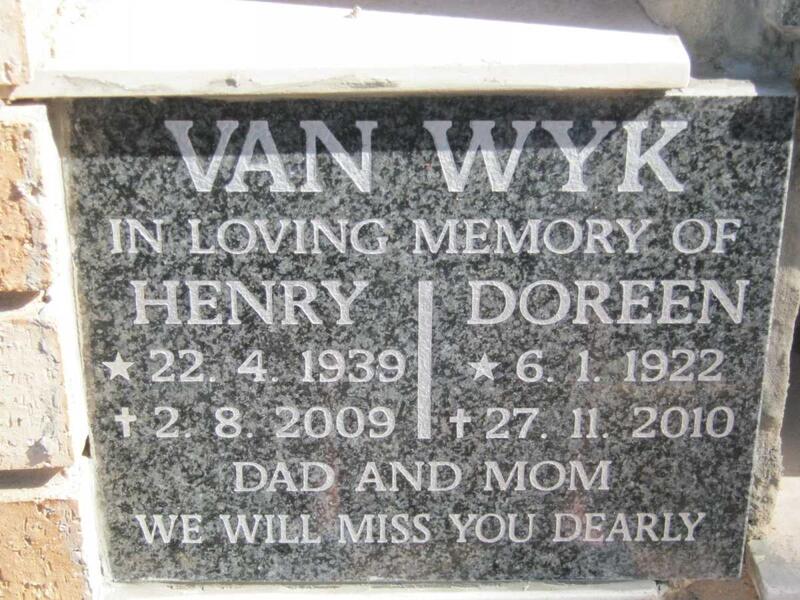 WYK Henry, van 1939-2009 & Doreen 1922-2010