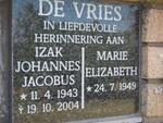 VRIES Izak Johannes Jacobus, de 1943-2004 & Marie Elizabeth 1949-
