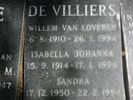 VILLIERS Willem van Loveren, de 1910-1994 & Isabella Johanna 1914-1994 :: DE VILLIERS Sandra 1950-1994