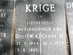 KRIGE W.A. 1944-1993 & Gerda M. 1947-