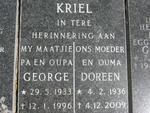KRIEL George 1933-1996 & Doreen 1936-2009
