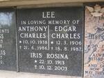 LEE Anthony Charles 1938-1986 :: LEE Edgar Charles 1906-1987 & Iris Rosina 1913-2003