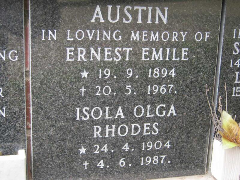 AUSTIN Ernest Emile 1894-1967 & Isola Olga Rhodes 1904-1987