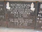 NICHOLSON Frank Revenue 1916-1984 & Alma Phiona 1928-1984