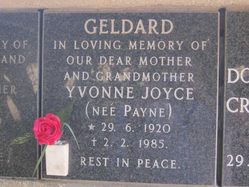 GELDARD Yvonne Joyce nee PAYNE 1920-1985
