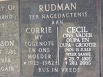 RUDMAN Cecil 1920-2005 & Corrie 1923-1982