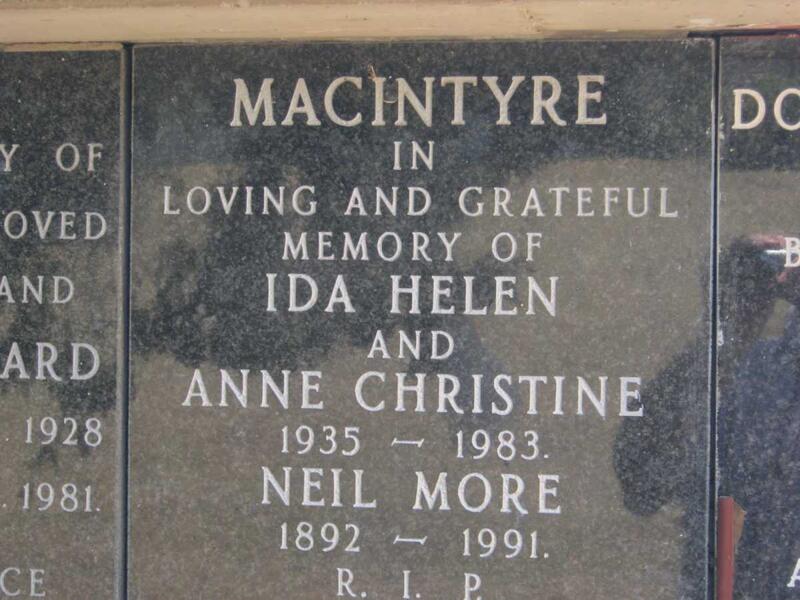 MACINTYRE Ida Helen :: MACINTYRE Anne Christine 1935-1983 :: MACINTYRE Neil More 1892-1991