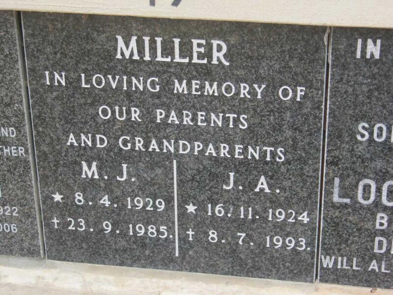 MILLER J.A. 1924-1993 & M.J. 1929-1985