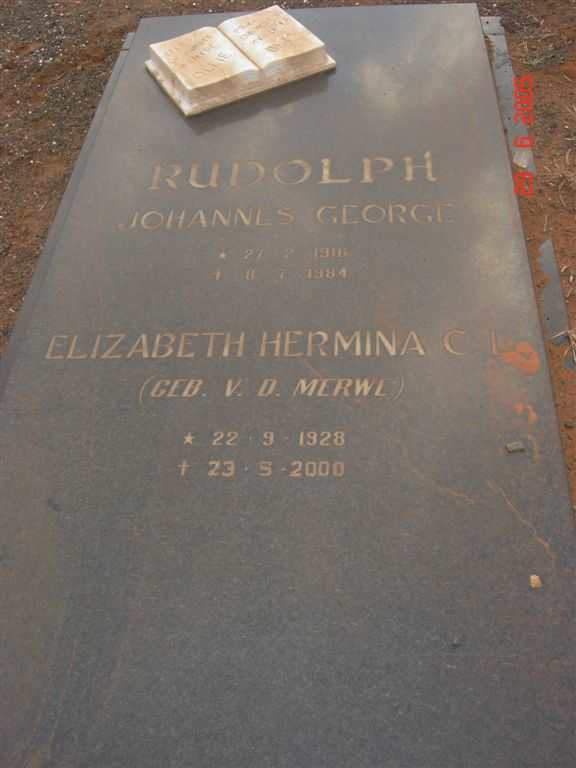 RUDOLPH Johannes George 1916-1984 & Elizabeth Hermina C.L. V.D. MERWE 1928-2000