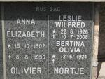 OLIVIER Anna Elizabeth 1902-1993 :: NORTJE Leslie Wilfred 1926-2006 & Bertina Olivia 1924-