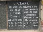 CLARK Donald Armstrong 1930-1993 & Wilhelmina Heremina 1929-1994