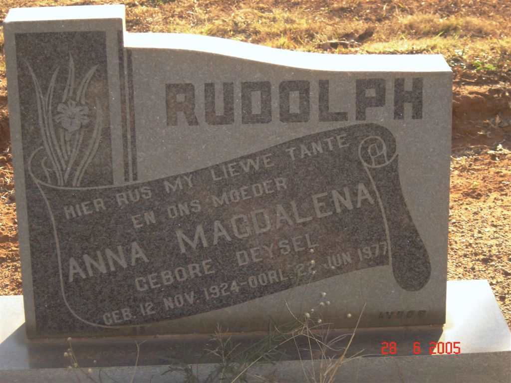 RUDOLPH Anna Magdalena nee DEYSEL 1924-1977