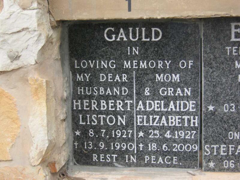 GAULD Herbert Liston 1927-1990 & Adelaide Elizabeth 1927-2009