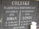 COLESKE Johan 1927-2009 & Lones 1929-1989