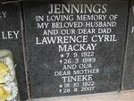 JENNINGS Lawrence Cyril Mackay 1922-1989 & Tineke 1922-2007
