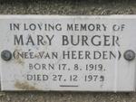 BURGER Mary nee VAN HEERDEN 1919-1975