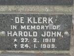 KLERK Harold John, de 1918-1989