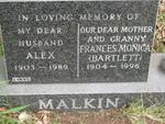 MALKIN Alex 1903-1989 & Frances Monica BARTLETT 1904-1996