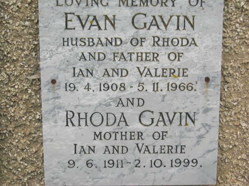 GAVIN Evan 1908-1966 & Rhoda 1911-1999
