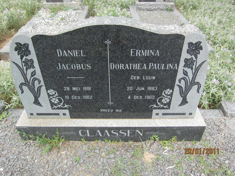 CLAASSEN Daniel Jacobus 1881-1962 & Ermina Dorathea Paulina LOUW 1883-1963