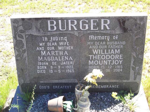 BURGER William Theodore Mountjoy 1915-2004 & Martha Magdalena DE JAGER 1922-1965