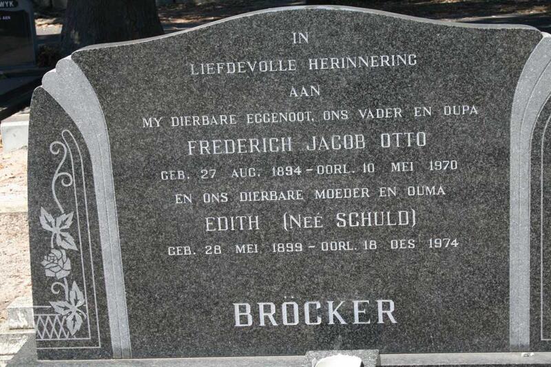BRÖCKER Frederich Jacob Otto 1894-1970 & Edith SCHULD 1899-1974