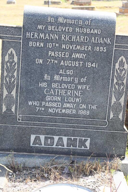 ADANK Hermann Richard 1895-1941 & Catherine LOUW  -1968
