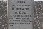KLERK J.H., de 1882-1934 :: DE KLERK Johannes 1919-1920 :: DE KLERK Hermina Aletta 1899-1947