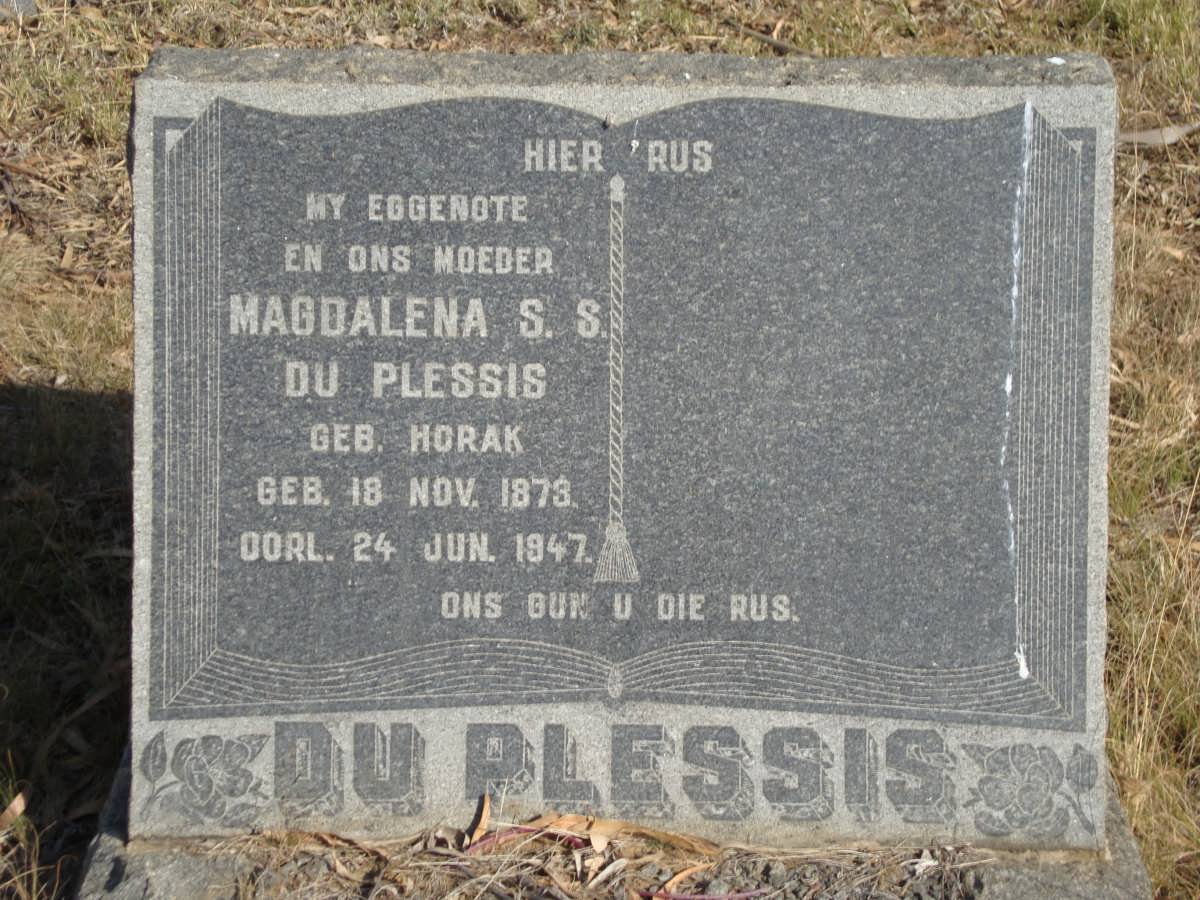 PLESSIS Magdalena S.S., du nee HORAK 1873-1947