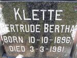 KLETTE Gertrude Bertha 1896-1981