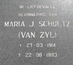 SCHULTZ Maria J. nee VAN ZYL 1914-1993