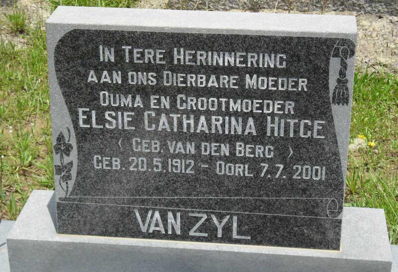 ZYL Elsie Catharina Hitge, van nee van den BERG 1912-2001