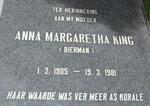 KING Anna Margaretha nee BIERMAN 1905-1981