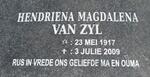 ZYL Hendriena Magdalena, van 1917-2009