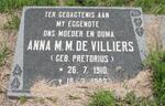 VILLIERS Anna M.M., de nee PRETORIUS 1910-19??