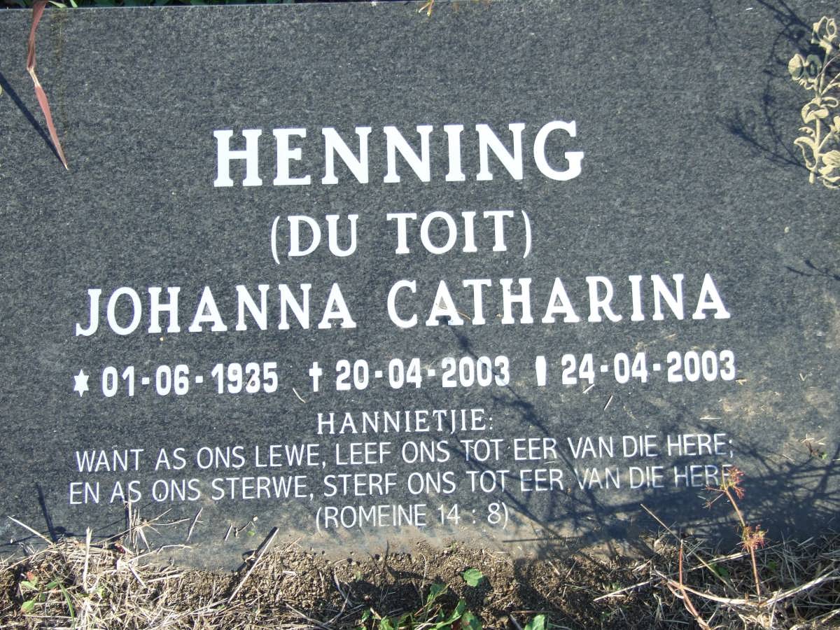 HENNING Johanna Catharina nee DU TOIT 1935-2003