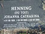HENNING Johanna Catharina nee DU TOIT 1935-2003