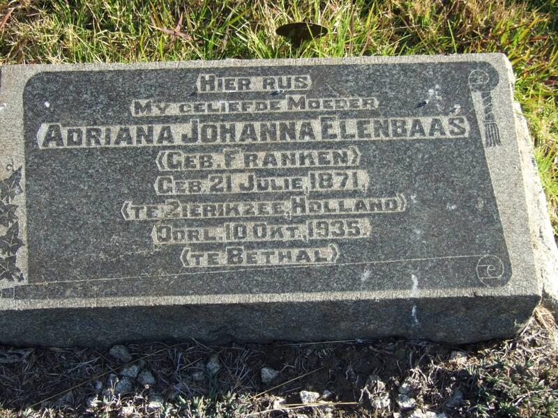 ELENBAAS Adriana Johanna nee FRANKEN 1871-1935