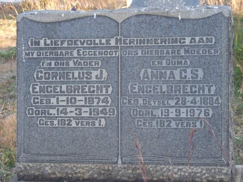 ENGELBRECHT Cornelus J. 1874-1949 & Anna C.S. DEYSEL 1884-1976
