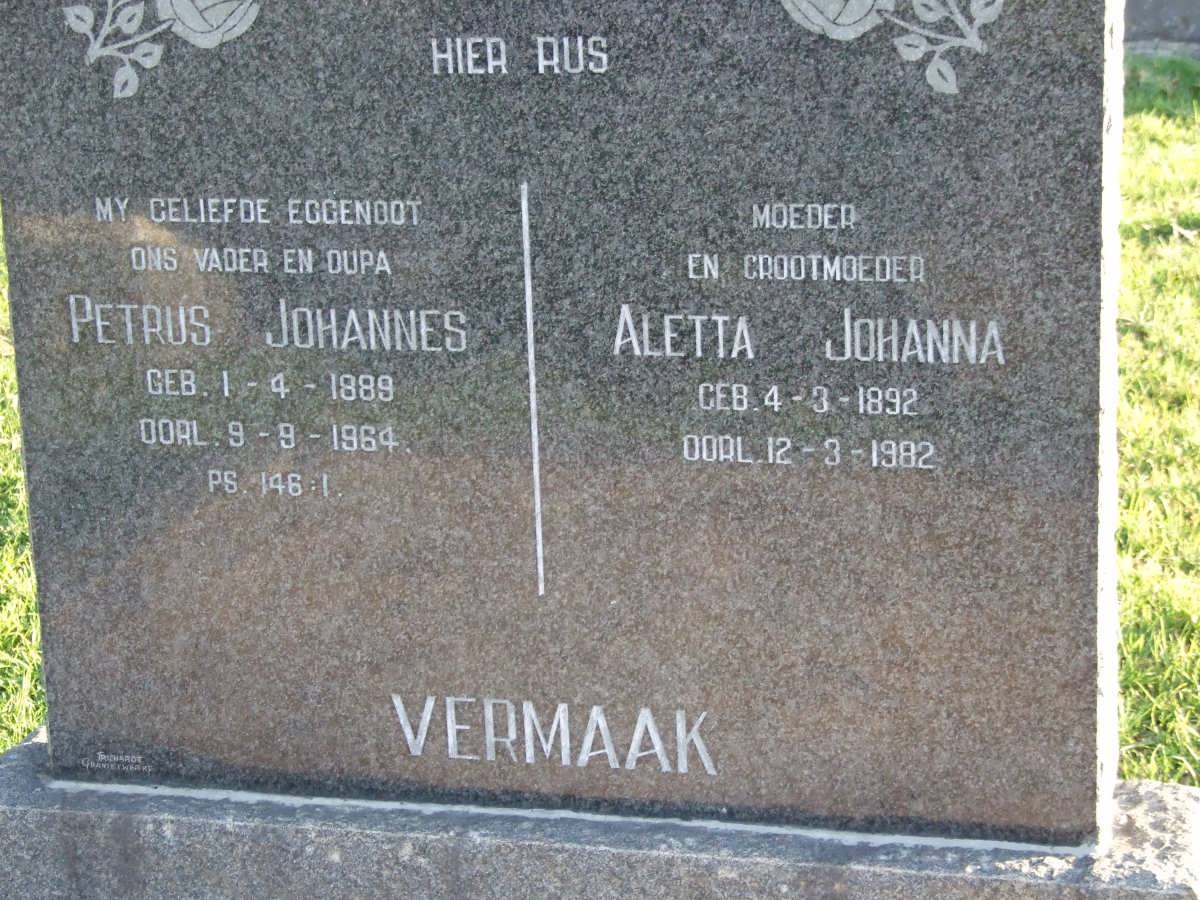 VERMAAK Petrus Johannes 1889-1964 & Aletta Johanna 1892-1982