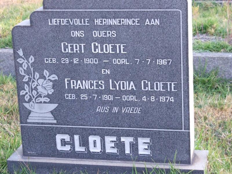 CLOETE Gert 1900-1967 & Frances Lydia 1901-1974