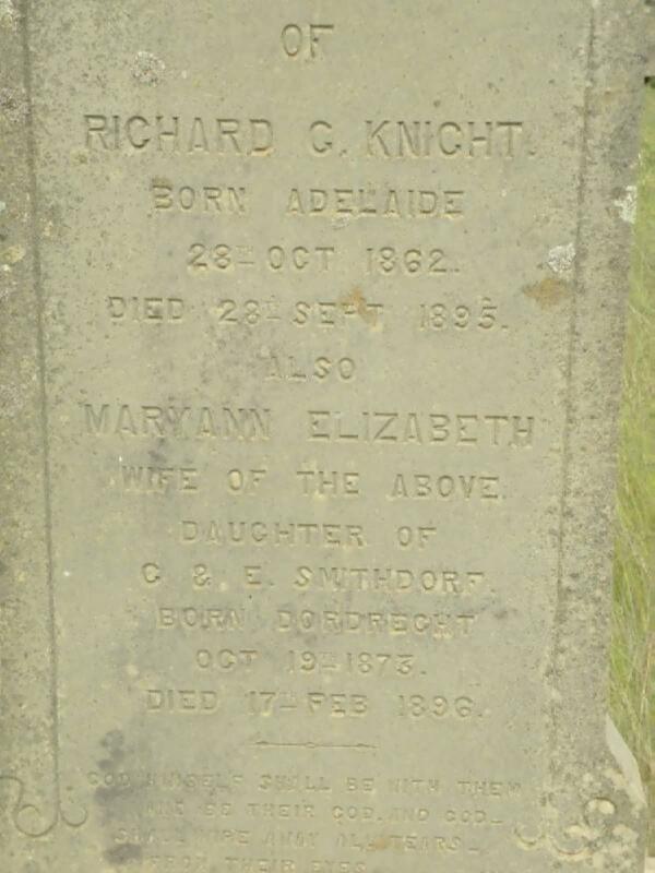 KNIGHT Richard G. 1862-1895 & Mary Ann Elizabeth SMITHDORF 1873-1896