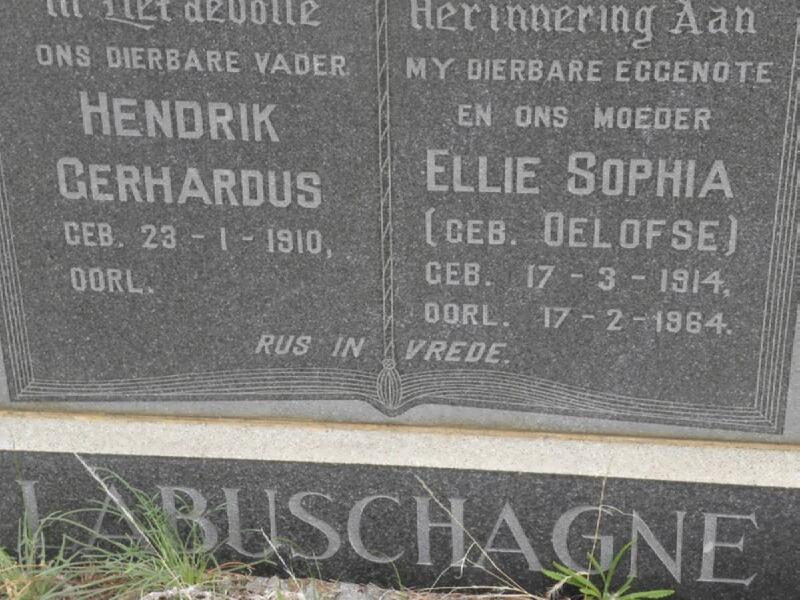 LABUSCHAGNE Hendrik Gerhardus 1910- & Ellie Sophia nee OELOFSE 1914-1964